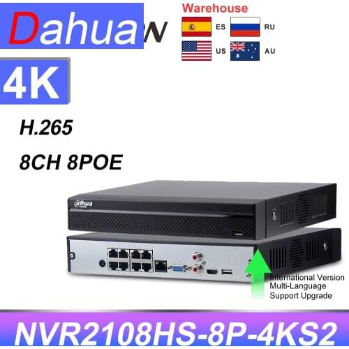 Dahua NVR 8CH 8PoE 8MP 4K NVR2108HS-8P-4KS2 80Mbps Bandwidth Video Recorder H.265 CCTV System Security CN warehouse
