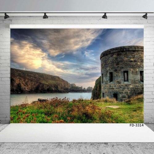 Vintage Building River Grassland Photographic Backdrop Computer Printed Background for Baby Children Portrait Studio Photoshoot