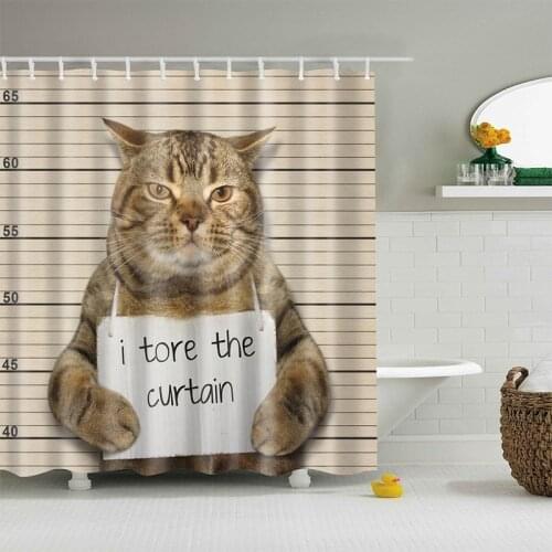 Bathroom Waterproof Shower Curtain Personality Fun Cat 3D Printing Curtain Polyester With Hook Home Decoration Funny Cat Curtain