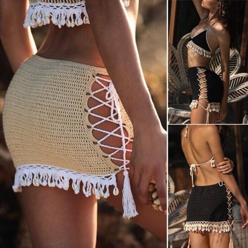 Womens Handmade Beach Bikini Short Skirt Crochet Sexy Shell Short Skirt One Size