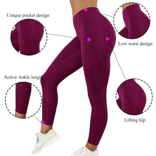 1.Women Running Fitness Leggings Yoga Pants With Pocket Solid Sports Gym Workout Athletic Pants Tights Trousers