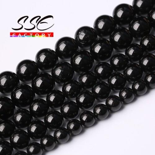 100% Natural Black Tourmaline Stone Round Gemstones Bead 15"Strand 6 8 10 12mm Pick Size For Jewelry Making Bracelet Necklace 5A