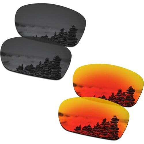 SmartVLT 2 Pairs Polarized Sunglasses Replacement Lenses for Oakley Dispute Stealth Black and Fire Red