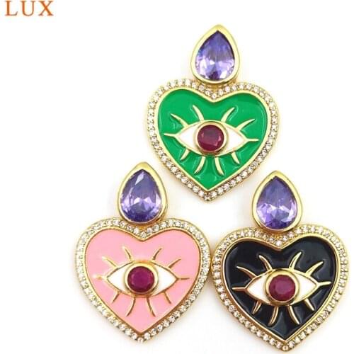 5pcs Evil Eye Heart Shape Micro CZ Pave Pendant Synthetic Quartz Pink Black Pendants For Women Necklace Making Handmade Jewelry