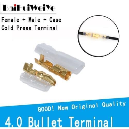 50 100Set 400Pcs 4.0 Bullet Terminal Car Electrical Wire Connector Diameter 4mm Pin Set Female + Male + Case Cold Press Terminal