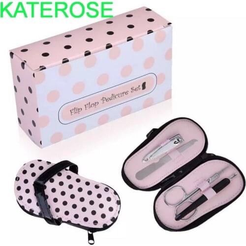 6SETS Pink and Black Polka Dot Flip-Flop Design Manicure Set with Matching Tag Slipper Pedicure Kit Wedding&Bridal Shower Favors
