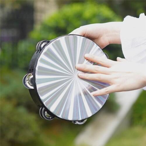 8 Inch Colorful Tambourine Double Row Jingle Hands Percussion Instrument Percussion Rainbow Tambourine Laser Wooden Tambourine