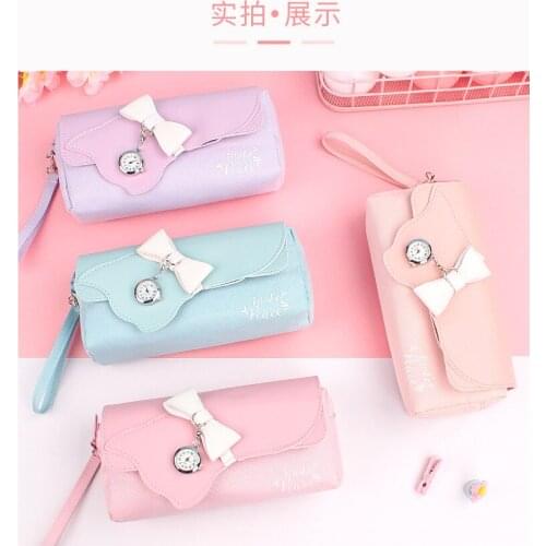8 Inch Canvas Pen Holder with Bow Decor , Pencil Box , Bear Pencil Case , Large-capacity Stationery , Makeup Brush Storage Box