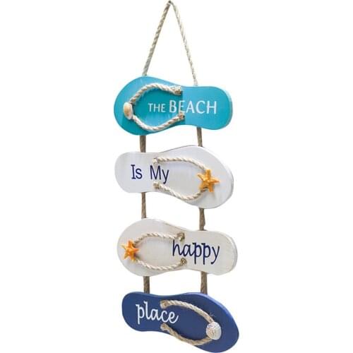 2021 Wooden Door Decorative Sign Beach Wooden Plaque Beach Flip Flop Wall Ornament Ocean Slippers Home Hanging Decor