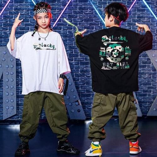 Kids Show Stage Wear Clothing Summer Tshirt Jogger Cargo Pants For Girls Boys Ballroom Hip Hop Jazz Dance Costume Clothes Set