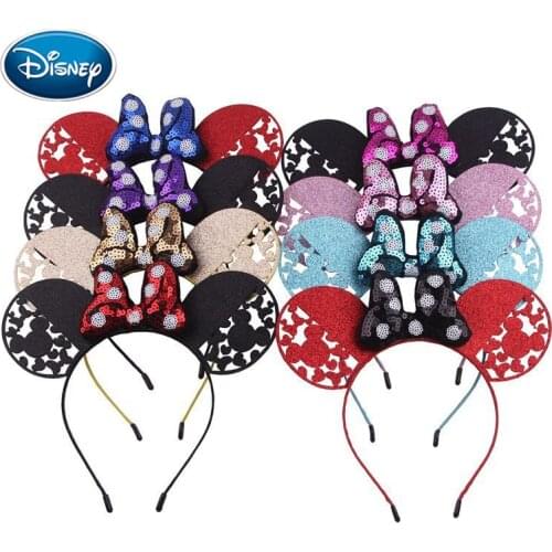 Disney Cartoon Mickey Bowknot Wave Point Sequined Headband Hollow Creative Headband Baby Headband Girl Hair Accessories