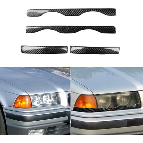 For BMW E36 1992-1998 Real Carbon Fiber Headlight Cover Eyebrows Eyelids Car Sticker Trim Protector