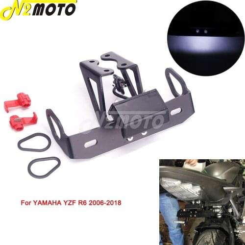 For Yamaha YZF R6 2006-2018 CNC Number License Plate w/LED Light Registration Plate Frame Bracket Tail Tidy Fender Eliminator