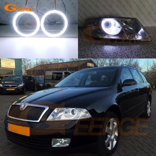 For SKODA OCTAVIA MK2 PRE FACELIFT 2004-2008 Projector headlight Excellent Ultra bright COB led angel eyes halo rings Day Light