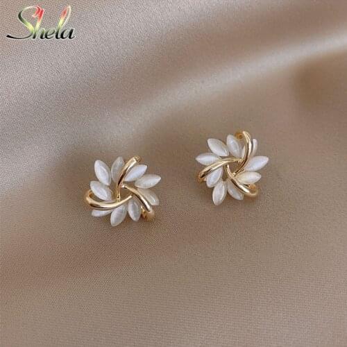 Elegant Exquisite Opal Petal Circle Triangle Stud Earrings For Woman New Classic Unusual Fashion Jewelry Luxury Party S925 Pins