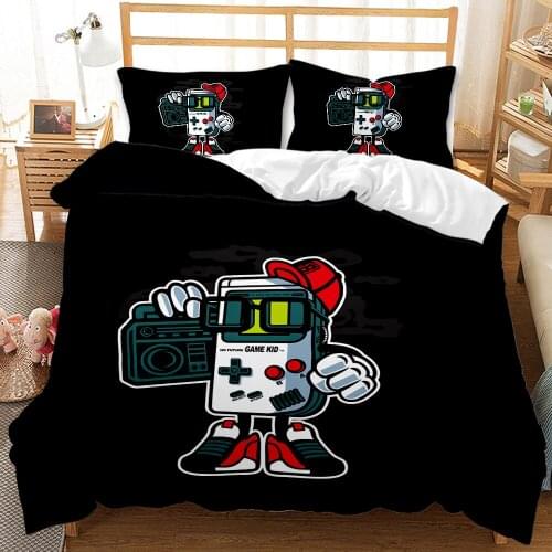 Gamepad Bedding Set King Size Child Cartoon Duvet Cover Double Bed Quilts Blue Black Play Game Printed Teen Boys Home Textiles