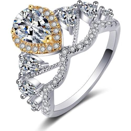 Hainon Princess Crown Rings for women AAA Cubic Zirconia Micro Pave Setting Engagement Wedding Rings Female Anel Accessories