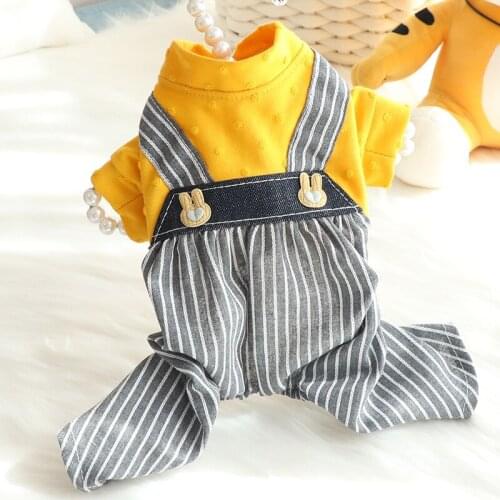 Overalls Pet Clothing Dogs Stripe Jumpsuits for Dog Clothes Costume Cotton French Bulldog Cute Summer Yollow Boy Collar Perro