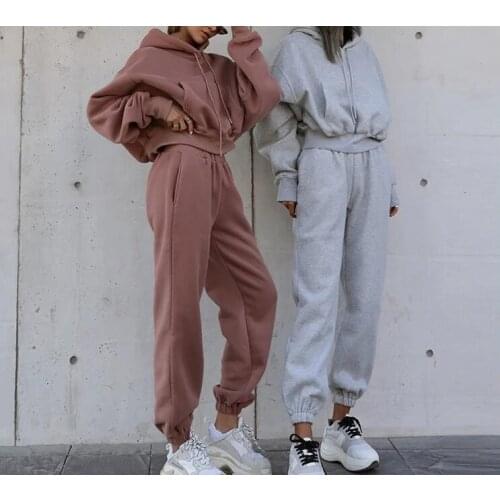 Autumn Winter Women Two Piece Set Womens Tracksuit Oversized Hoodie+Sweatpants Casual Sport Suit Warm 2 PCs Outfits Woman Set