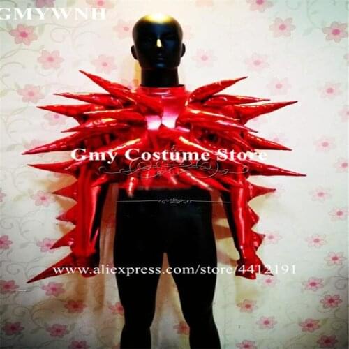 P35 Red hedgehog female bodysuit proom dance costumes stage dress show dj outfits singer club clothing disco wears led supplies