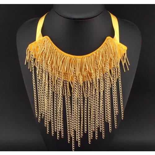Fashion Accessories Bohemian Handmade Yellow / Black Chain Tassels Chokers Collar Statement Necklaces & Pendants Ethnic Jewelry