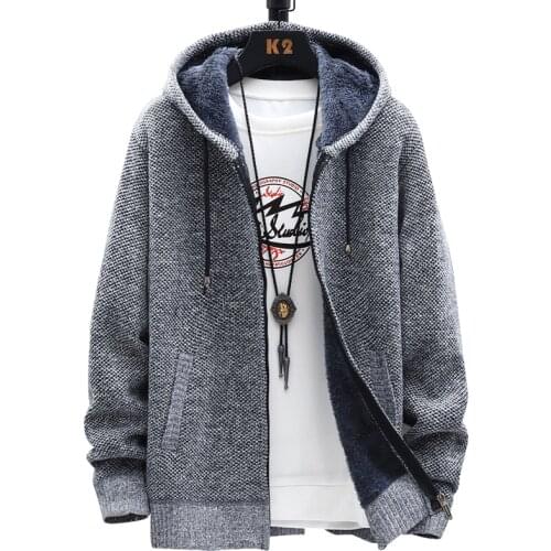 Sweater Coat Men 2020 Winter Thick Warm Hooded Cardigan Jumpers Men Striped Wool Liner Zipper Fleece Coats Men Sweaters