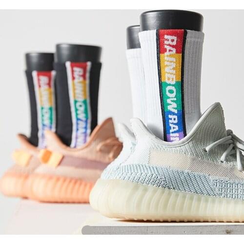 Iridescence RAINBOW Letter Word Funny Middle Crew Street Fashion Cotton Socks Red Yellow Green Green Blue Purple Indigo RGB CMYK