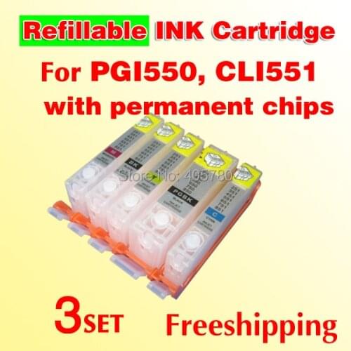 Wholesale 3set PGI550 CLI551 refillable ink cartridge with premanent chips compatible for CANON MG6450 MX725