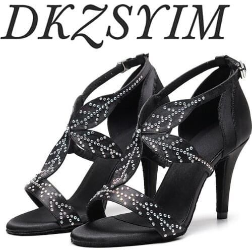 Wholesale dance shoes Latin dance womens shoes satin+rhinestone professional girl ballroom dance ladies tango salsa 6-10cm heel
