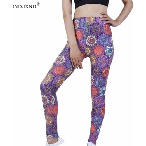 INDJXND Autumn Sport Leggings Women Wear Sweatpants Sexy Skinny Casual High Waist Fashion Workout Fitness Hexagon Floral Bottom