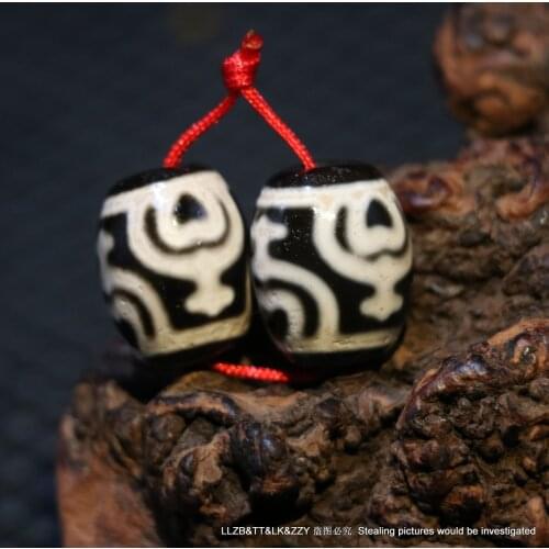 A Pair Magic Tibetan Old Agate Black&White Treasure Bottle dZi Bead Amulet A&T Timestown UPD22