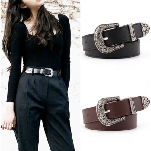 Vintage leather belt women metal waist belts western carved cinturon mujer 2020 fashion waistband jeans designer heart cintos