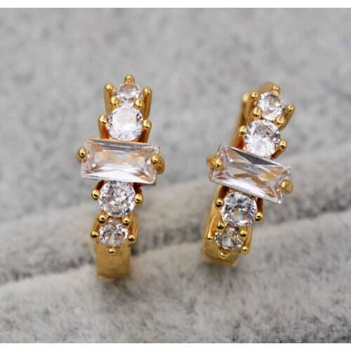 Trendy Gold Copper Plated Round Hoop Earrings White Square Cubic Zirconia Stone For Women Fashion Jewelry Accessories Gift