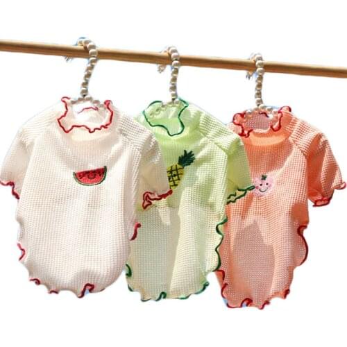 Mesh Dog Hoodies Fungus Curling Fruit Pattern O-Neck High Collar Dog Shirt Sweatshirt For Small Dogs Chihuahua Bichon Pet tShirt