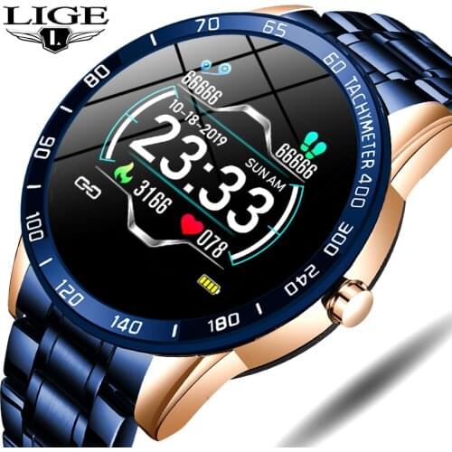 LIGE New Steel Smart Watch Men Waterproof sport For iPhone Heart rate blood pressure call Information smartwatch Fitness tracker