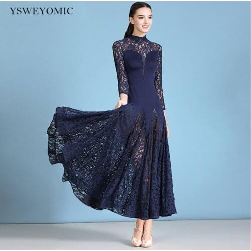 Standard Ballroom Competition Girls Dance Dress Balck Lace Elegance ballroom Waltz Dancewear ballroom Dress For Women