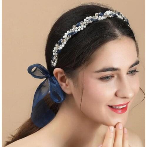 Rhinestones Imitation Pearls Braided Headband Women Girls Lace Bow Ribbon Hair Hoop Hairband Hair Accessories Jewelry Headwear