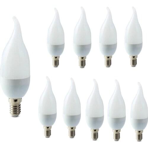 10pcs/lot 3W LED Light 25W Halogen Bulb Replacement E14 Candelabra Base LED Bulbs for Kitchen Warm Cool White C35L C35 3W Candle