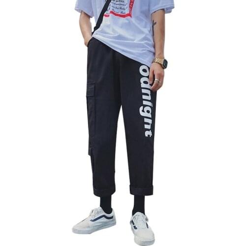 Outdoor 2019 Spring Autumn Cargo Loose letter Printed Camping Hiking climbing sport elastic waist pants men teenagers overalls