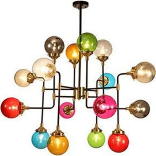 Vintage Creative Loft Industry Colorful Modo Iron Glass Led E27 Pendant Light for Living Room Dining Room Lamps 8/16 Heads 1576
