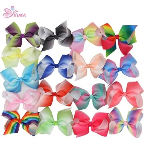XIMA 17pcs/lot 4.5'' Grosgrain Ribbon Hair Bows with Alligator Hair Clips Rainbows Bows Girls Hairbow for Teens
