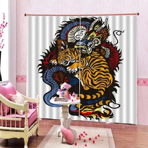 Chinese Dragon Versus Tiger Shower Curtains Digital Print Polyester Fabric Childrens room Curtains For Home Decor