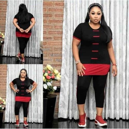 2 Piece Womens Sets Africa Women Winter Handmade Striped Letters Pattern Half Sleeve Long Tops Trousers Clothing Sets Outfits