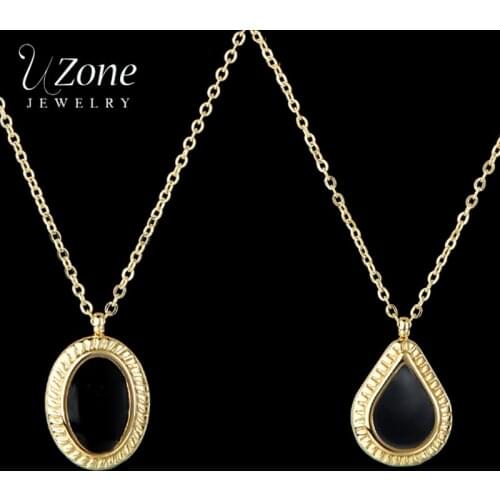 UZone New Arrival Black Stone Waterdrop Oval Shape Pendant Necklace Gold Stainless Steel Chain Necklaces Collar For Women Gift