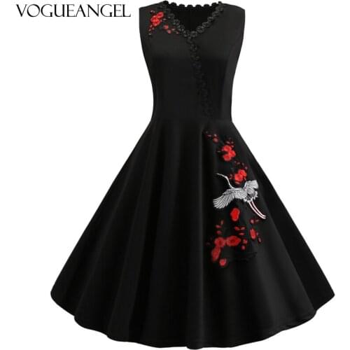 4XL Plus Size Women Embroidery Vintage Dress Lace Black Elegant Bodycon Party Dresses Sleeveless Casual Autumn Winter Vestidos