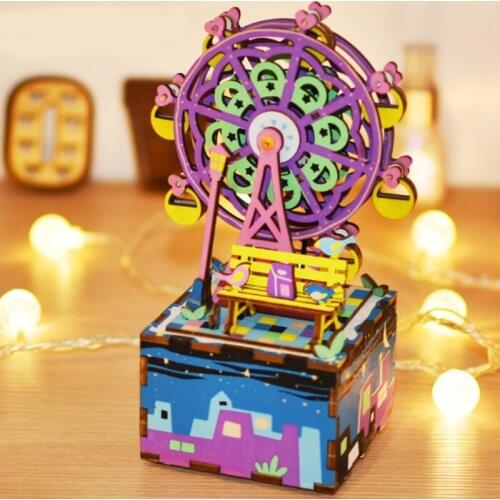 1 set Handmade Jigsaw Puzzle DIY 3D Childrens Model Ferris Wheel Music Box Early Learning Educational Birthday Gifts New