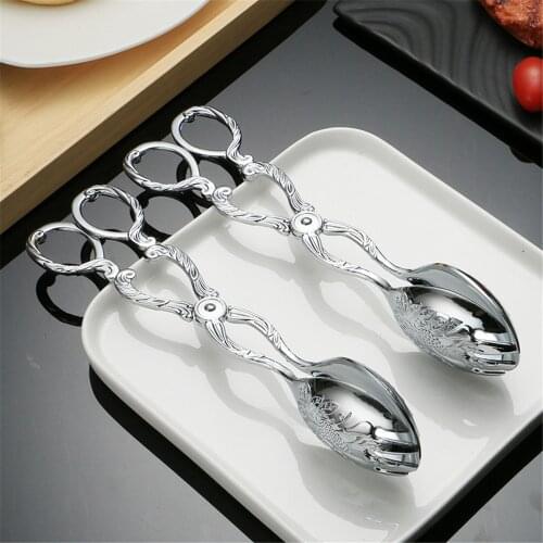 1pcs New Food Scissor Tong Kitchen Food Tong Elegant Sculptured Pattern Bread Clip for Cake Dessert Salad Biscuit Outdoor Gadget