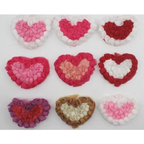 120pcs 9cm Valentines Day chiffon rosette heart applique for girls hair headband diy crafting flower accessories