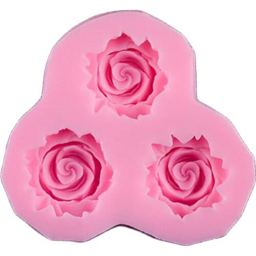 3 Hole DIY 3D Silicone Cake Toppers Chocolate Mould Soap 3 Rose Flower Sugarcraft Fondant Decorating Tools Mold E691