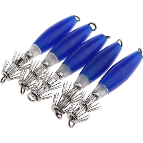 5pcs 10cm Luminous Blue Squid Jigs Fishing Lures Saltwater Fishing Bait Octopus Squid Hooks Fishing Accessories